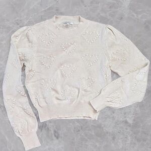 Z Supply Cream Heart Pom-Puff Crewneck Sweater